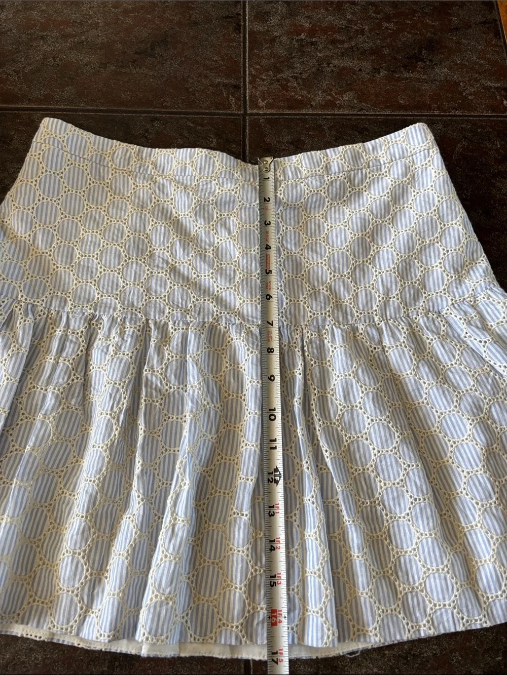 J. Crew White and Light Blue Tiered Eyelet Mini Skirt